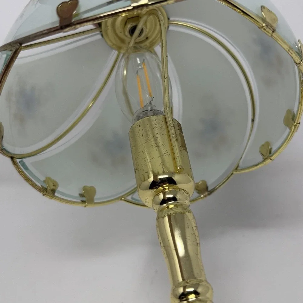 Vintage Hollywood Regency Table Lamp Segmented Curved Glass Shade 3- Way Touch